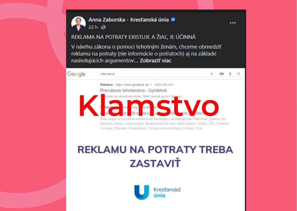ngo-illustration-Artboard 5 Status Anny Záborskej - Kresťanská únia Reklama na potraty existuje a žiaľ je účinná Veľký červený nápis cez status doplnený Ženskými kruhmi: Klamstvo